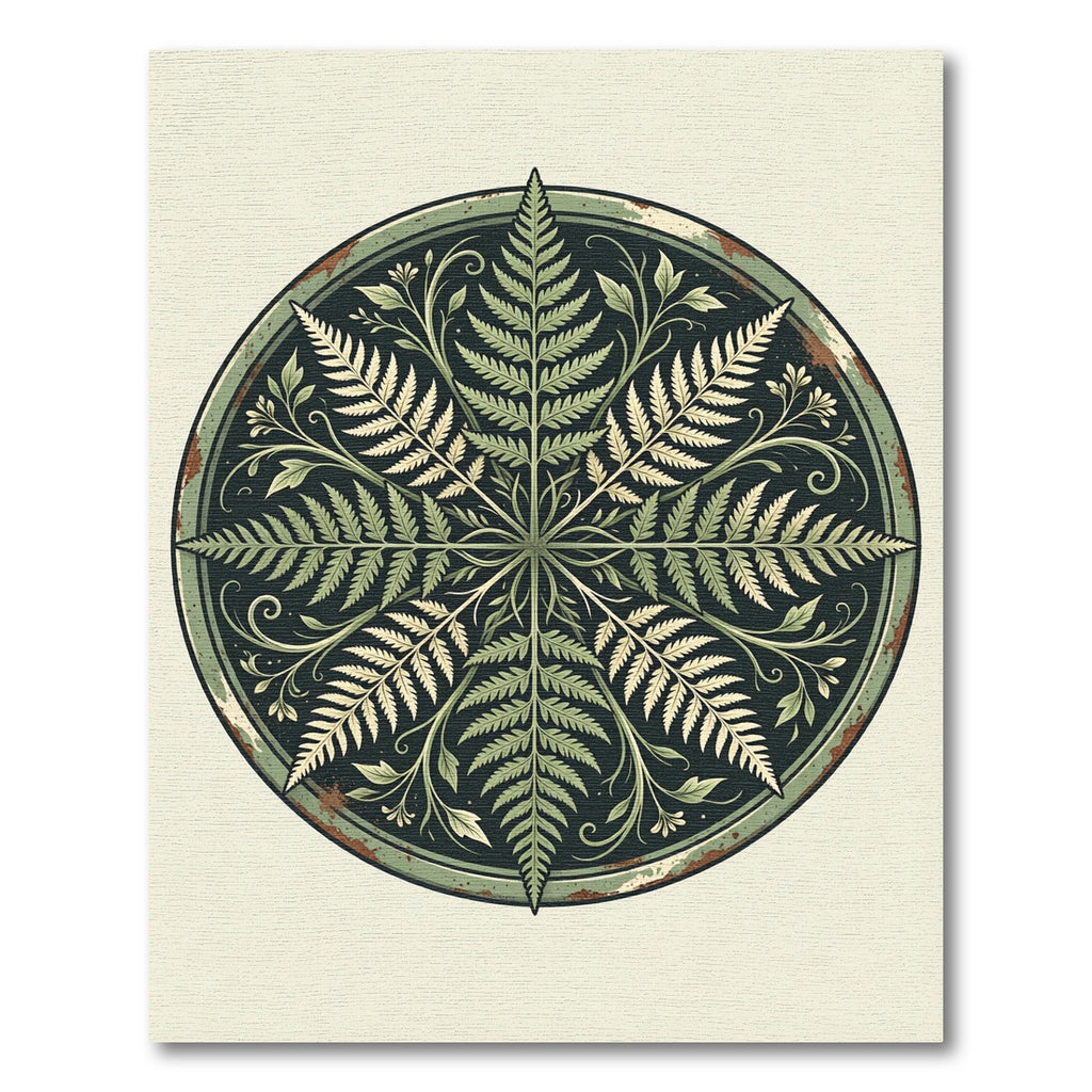 Sage Green Fern Botanical Circle Rug