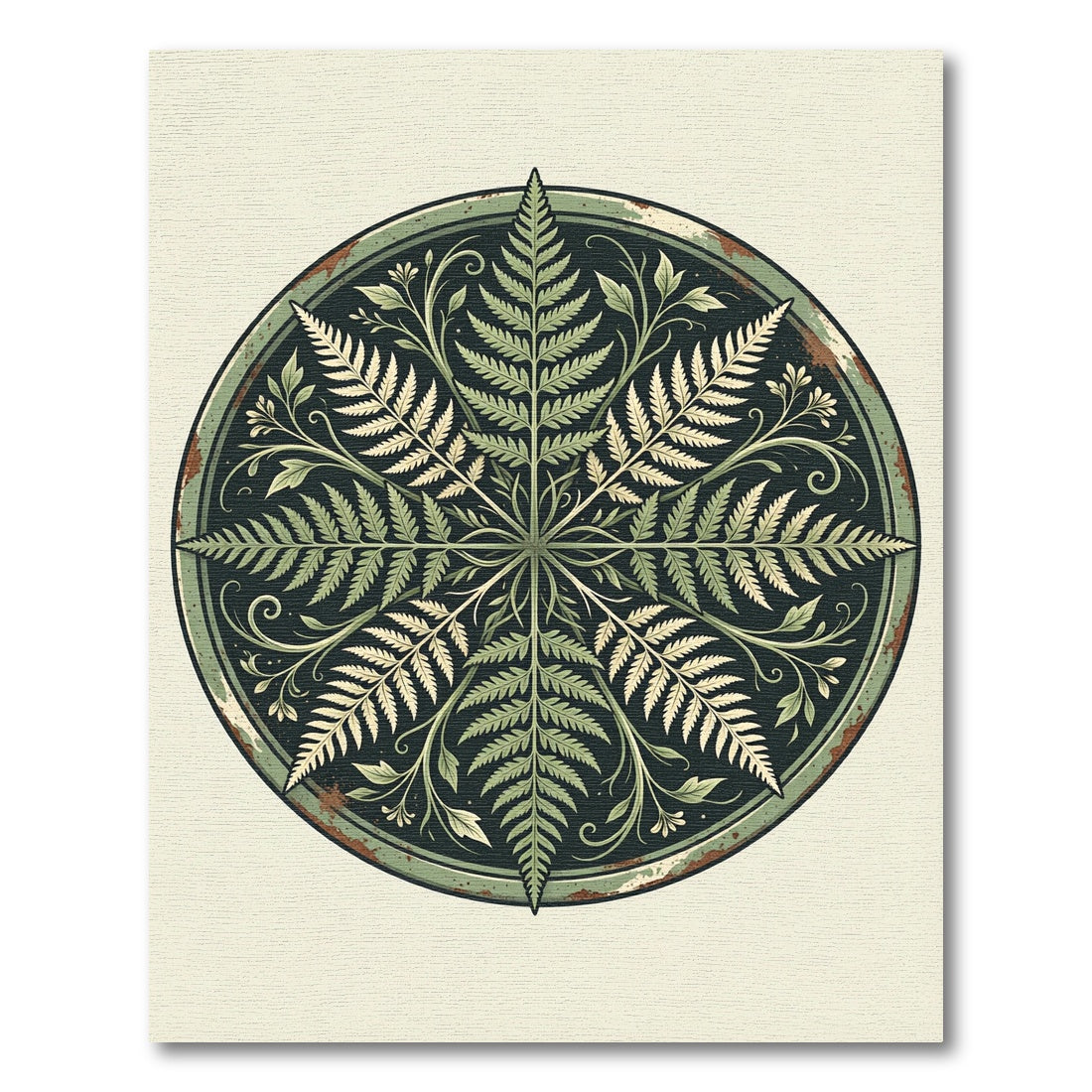 Sage Green Fern Botanical Circle Rug
