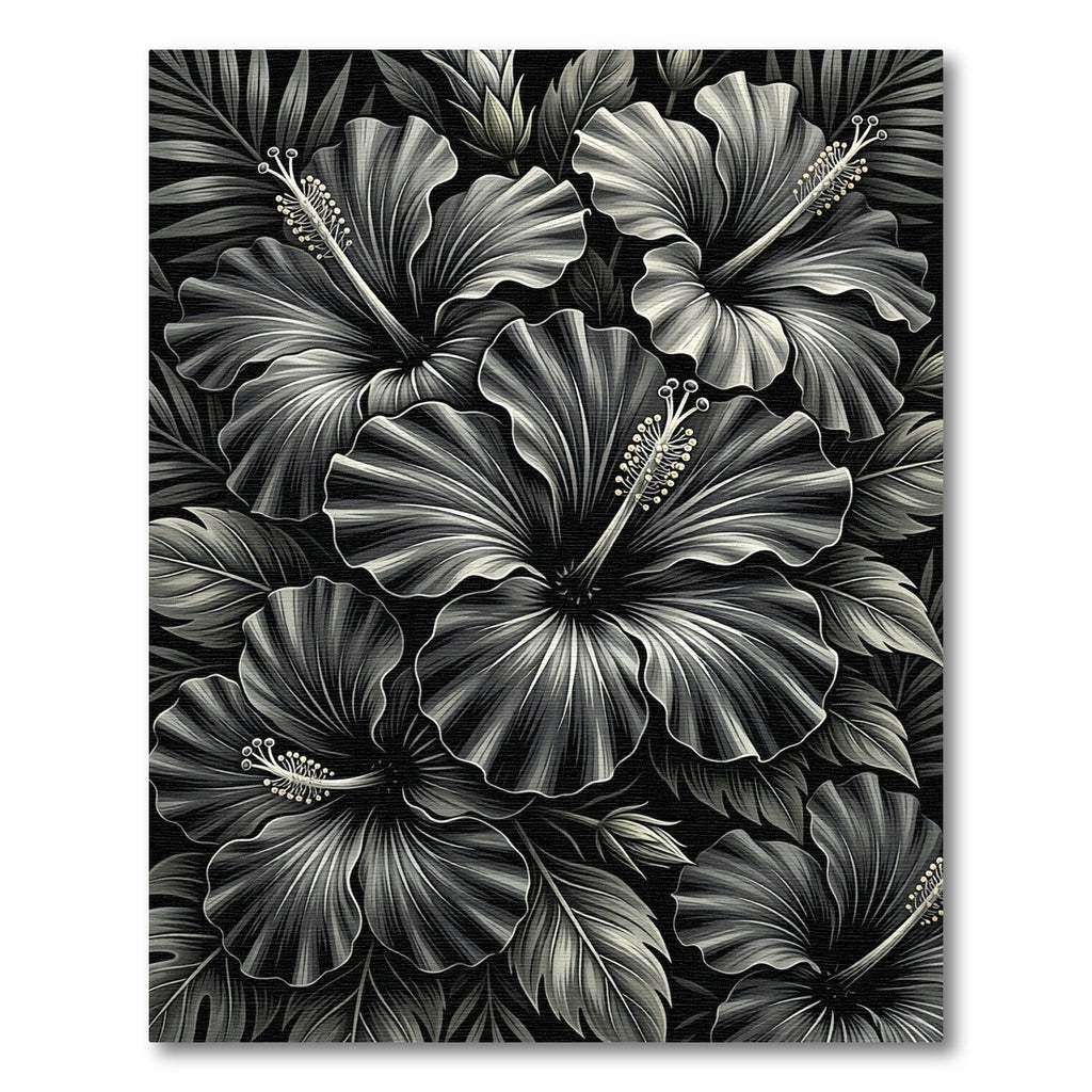 Monochromatic Hibiscus Floral Garden Art Rug