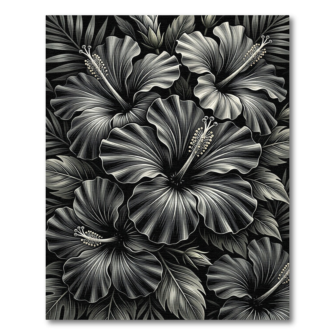 Monochromatic Hibiscus Floral Garden Art Rug