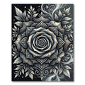 Distressed Monochrome Metallic Rose Medallion Rug