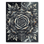 Distressed Monochrome Metallic Rose Medallion Rug