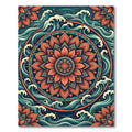 Mandala Lotus with Teal Ocean Waves Rug