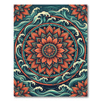 Mandala Lotus with Teal Ocean Waves Rug