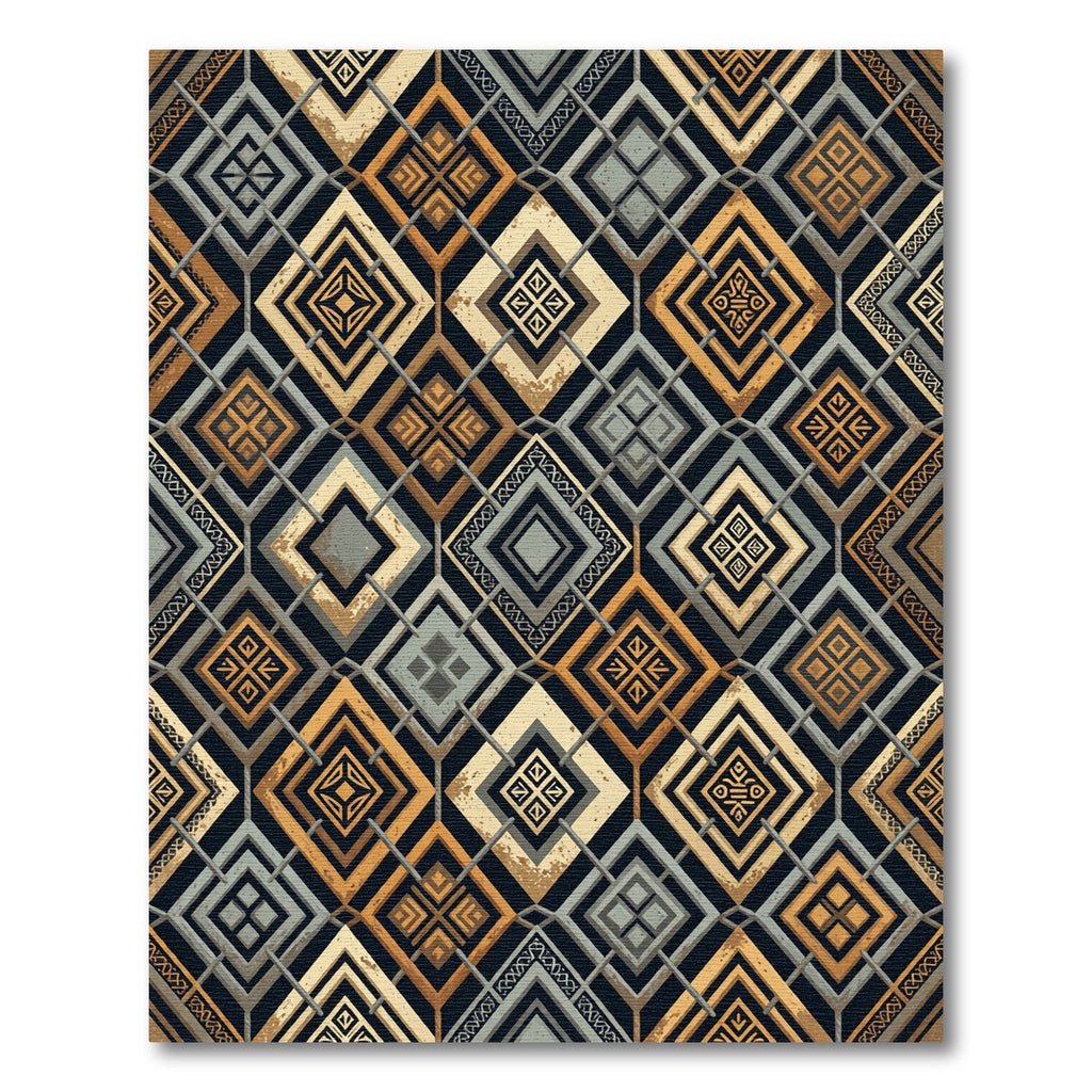 Geometric Golden Diamond Earth Tone Area Rug