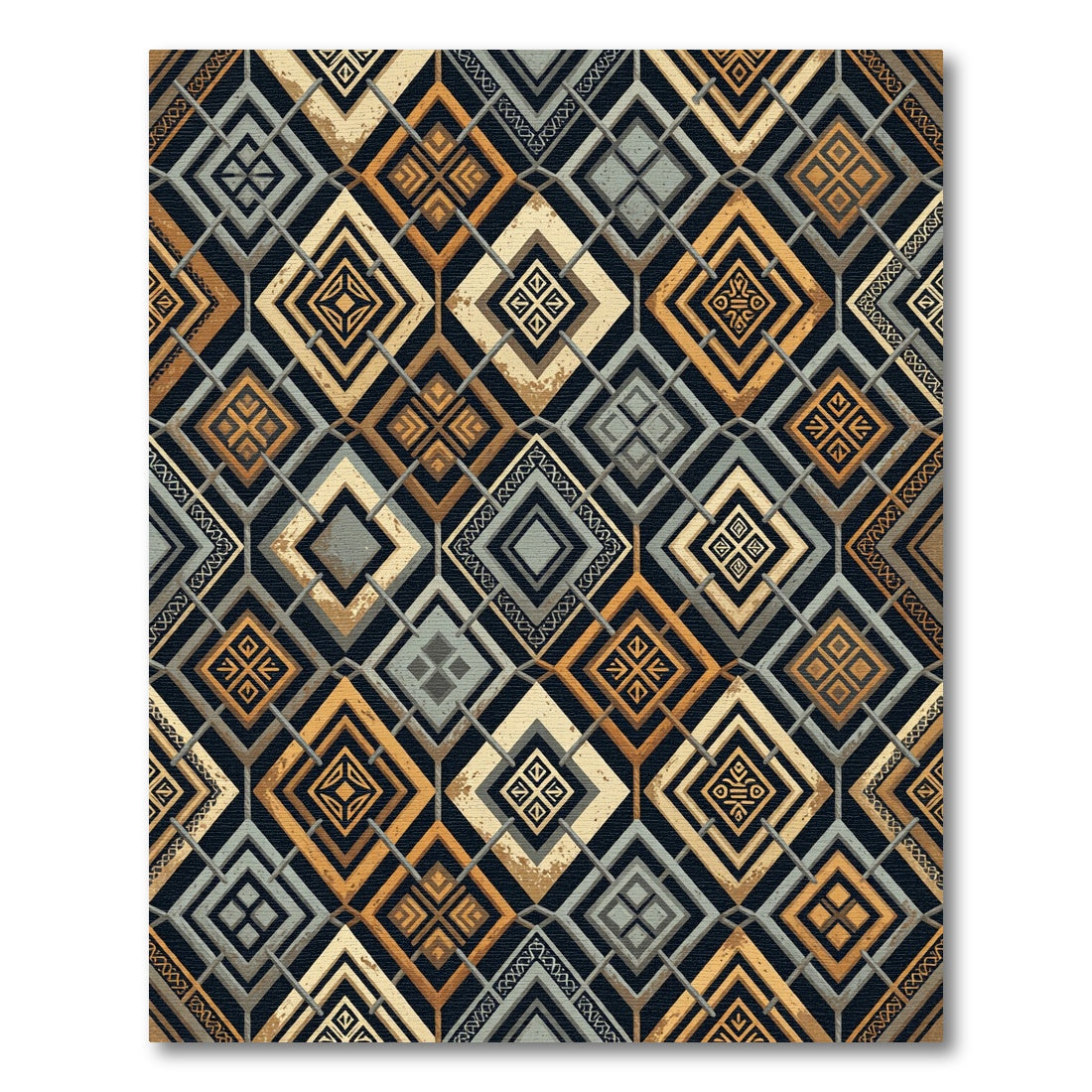 Geometric Golden Diamond Earth Tone Area Rug