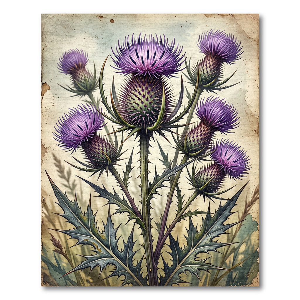 Vintage Botanical Purple Thistle Illustration Rug