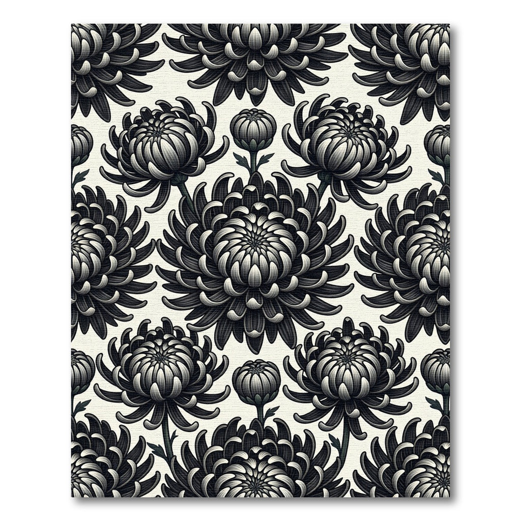Mono Dark Floral Chrysanthemum Garden Rug