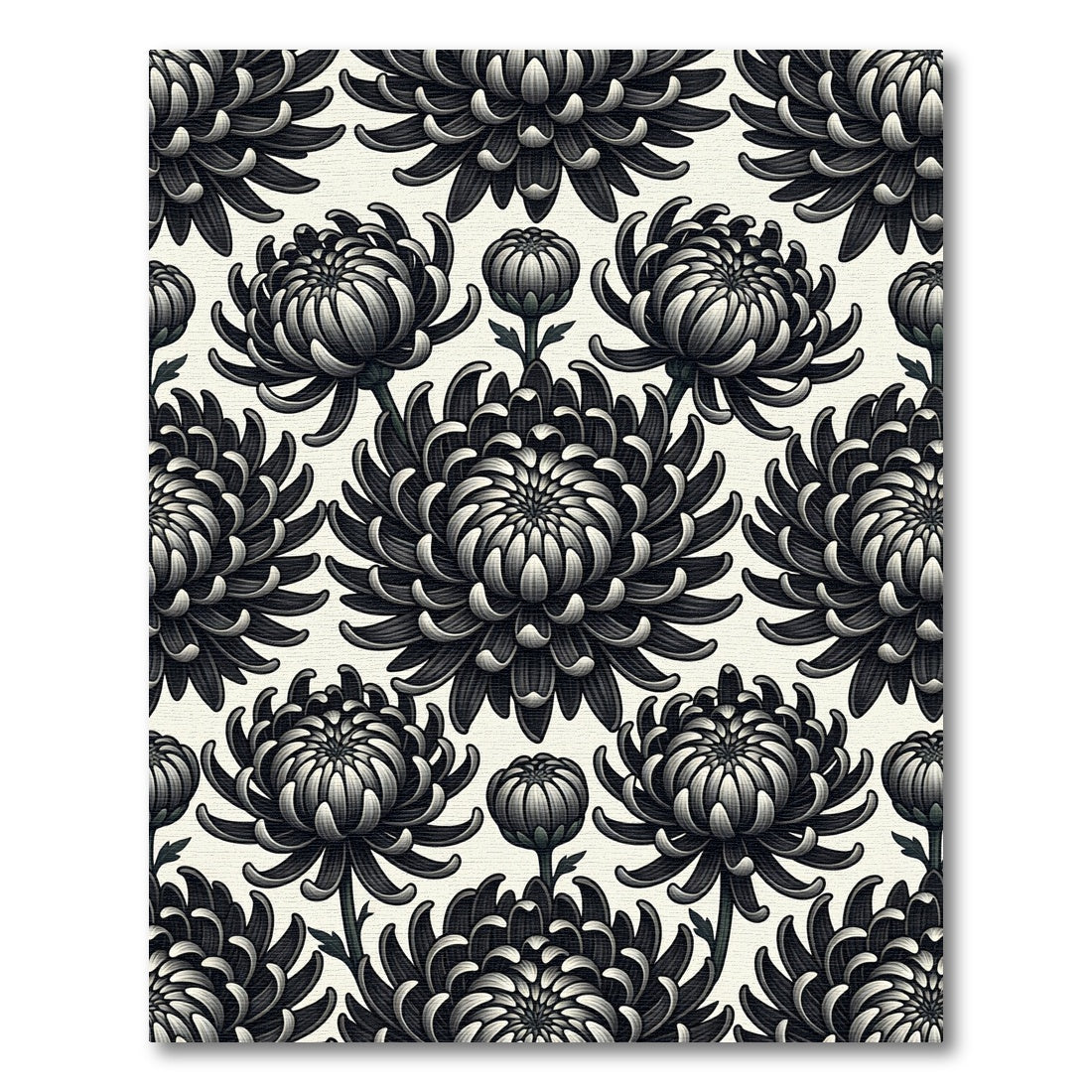 Mono Dark Floral Chrysanthemum Garden Rug