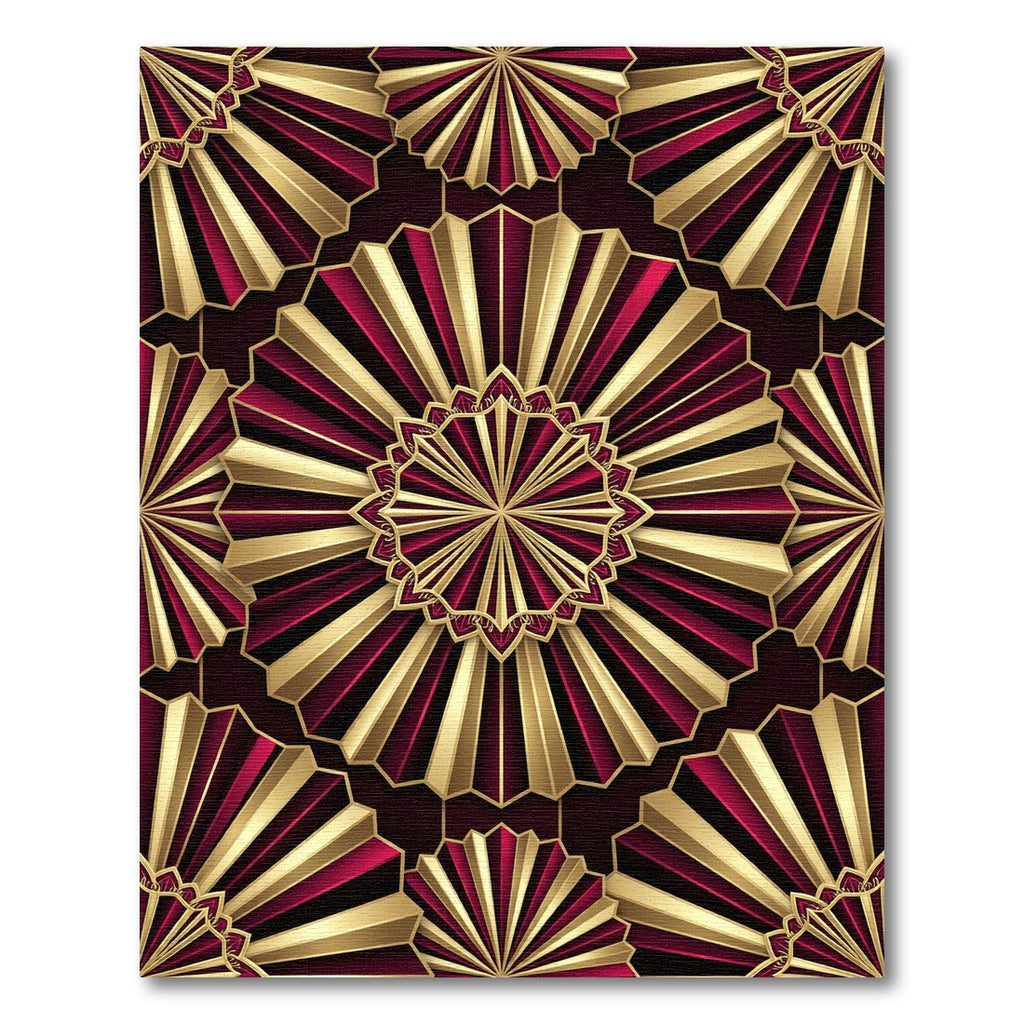 Gold and Burgundy Radiant Fan Medallion Rug