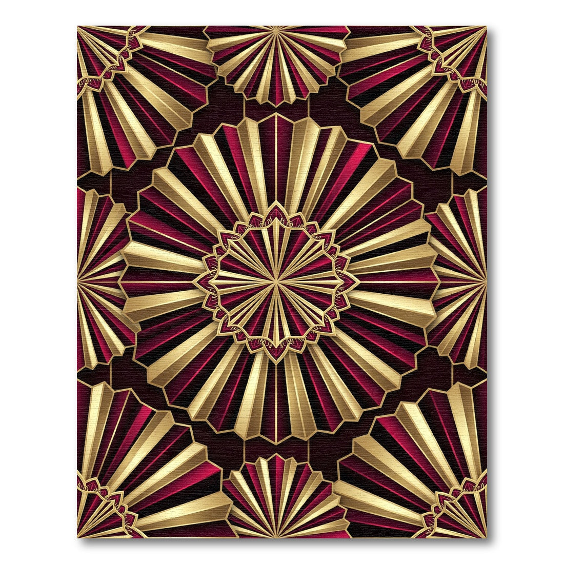 Gold and Burgundy Radiant Fan Medallion Rug