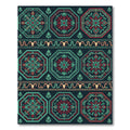 Deep Teal Red Octagon Floral Pattern Rug