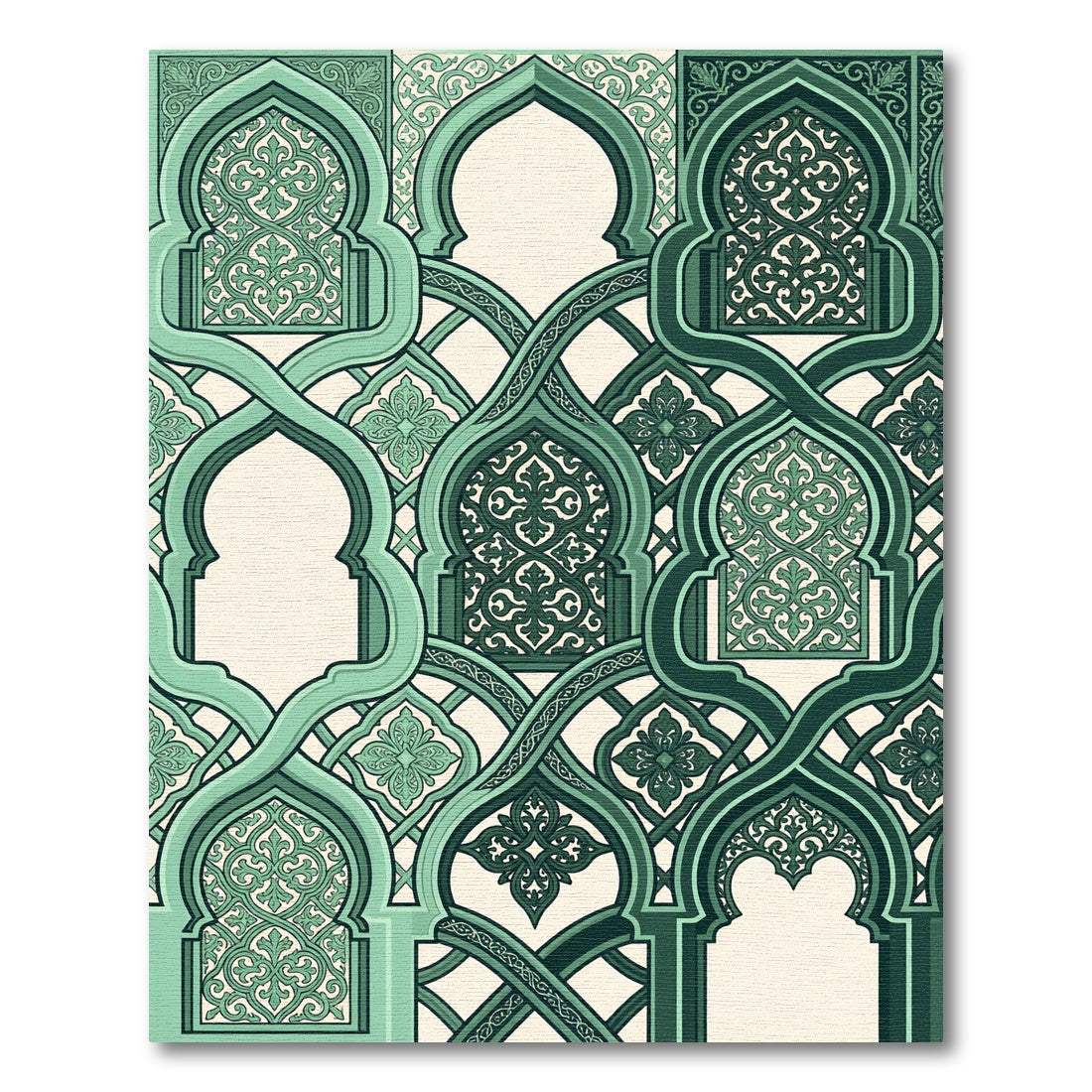 Deep Green Intricate Arabesque Arches Rug