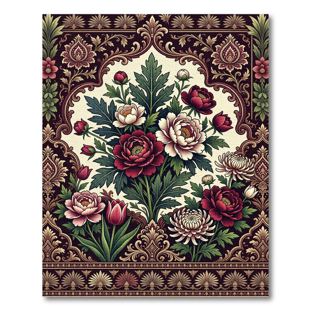 Rich Burgundy Floral Medallion Garden Rug