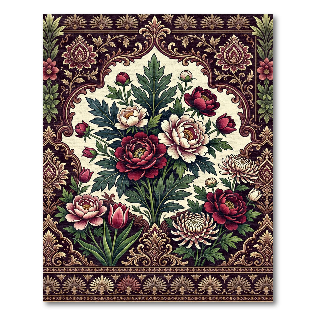 Rich Burgundy Floral Medallion Garden Rug