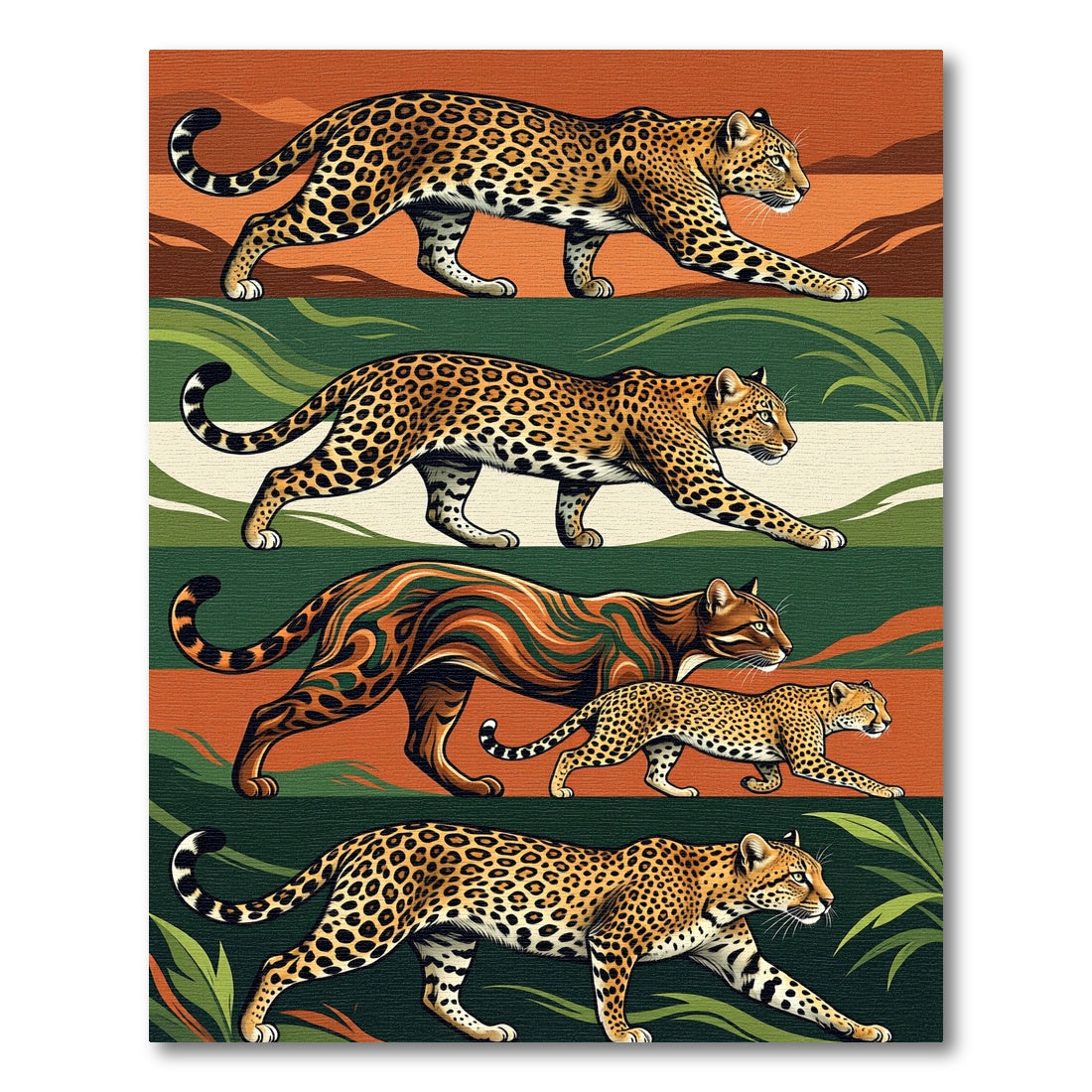 Jungle Leopard Striped Safari Panel Rug