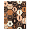 Earthy Geometric Hexagon Feather Cross Mosaic Rug