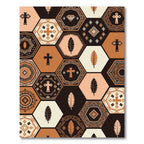 Earthy Geometric Hexagon Feather Cross Mosaic Rug