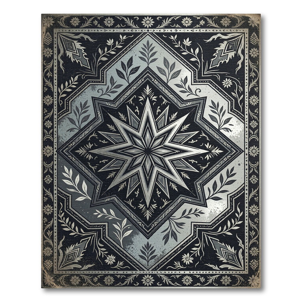 Monochromatic Star Floral Arrangement Rug
