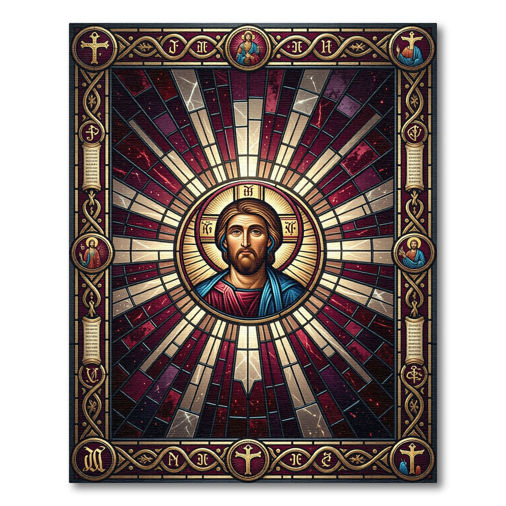 Sacred Golden Christ Radiant Stained Glass Rug
