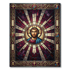 Sacred Golden Christ Radiant Stained Glass Rug
