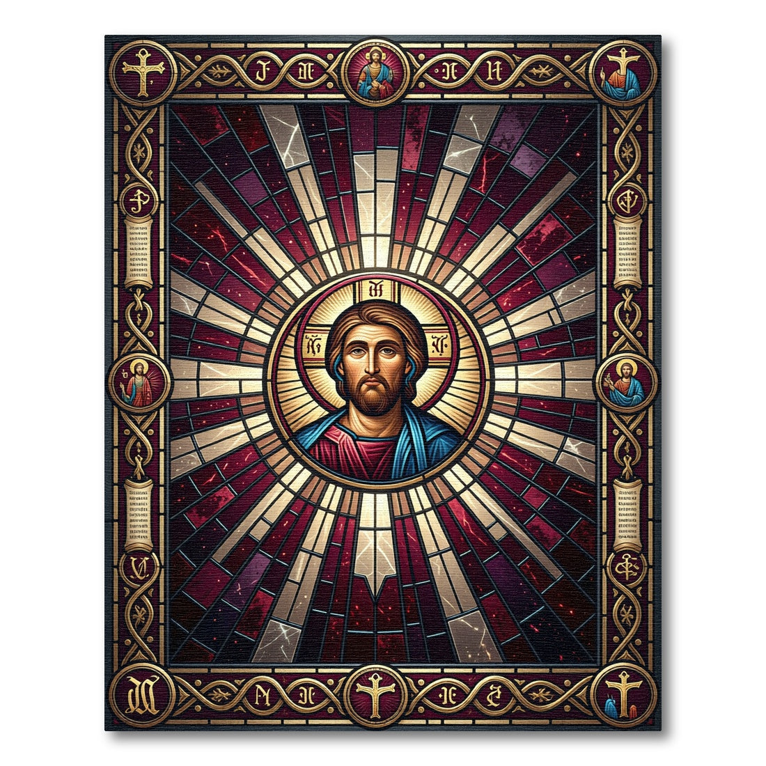 Sacred Golden Christ Radiant Stained Glass Rug