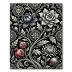 Black Floral Pomegranate Scroll Rug