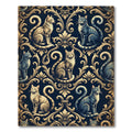 Elegant Golden Feline Damask Navy Rug
