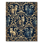 Elegant Golden Feline Damask Navy Rug