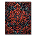 Ornate Red Scrollwork Floral Heart Rug