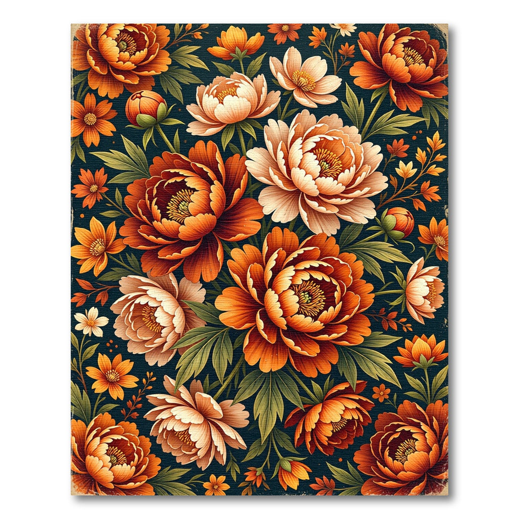 Autumnal Peony Botanical Floral Arrangement Rug
