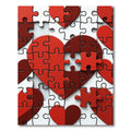 Crimson Heart Shaped Puzzle Collage Rug