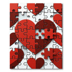Crimson Heart Shaped Puzzle Collage Rug