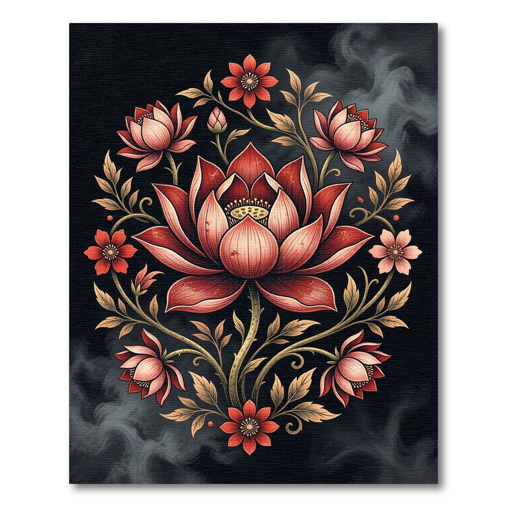 Radiant Crimson Lotus Floral Medallion Rug