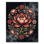 Radiant Crimson Lotus Floral Medallion Rug