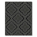 Ornate Gray quatrefoil Black background Rug