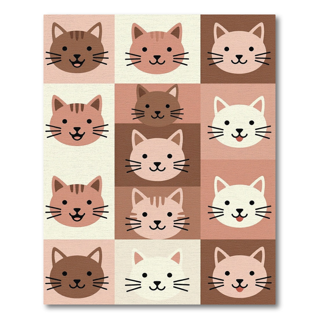 Cute Cat Face Grid Neutral Rug