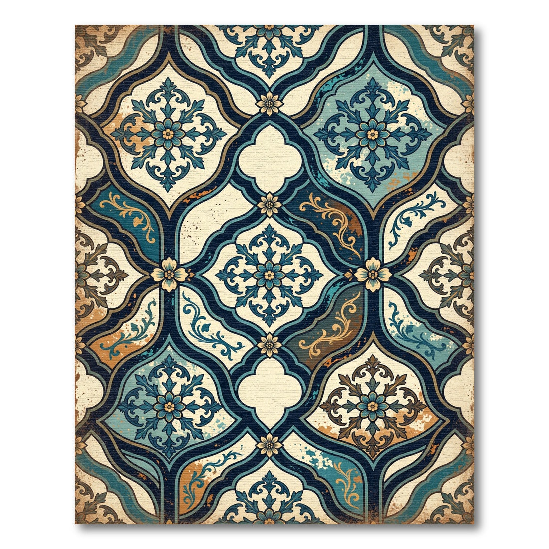 Vintage Teal Damask Floral Baroque Rug