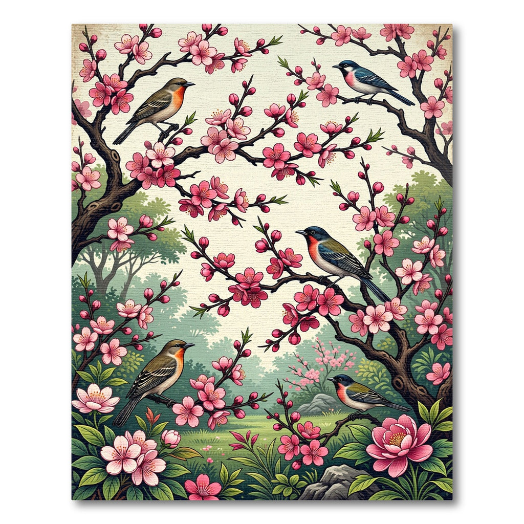 Pink Blossom Birds Enchanted Garden Rug