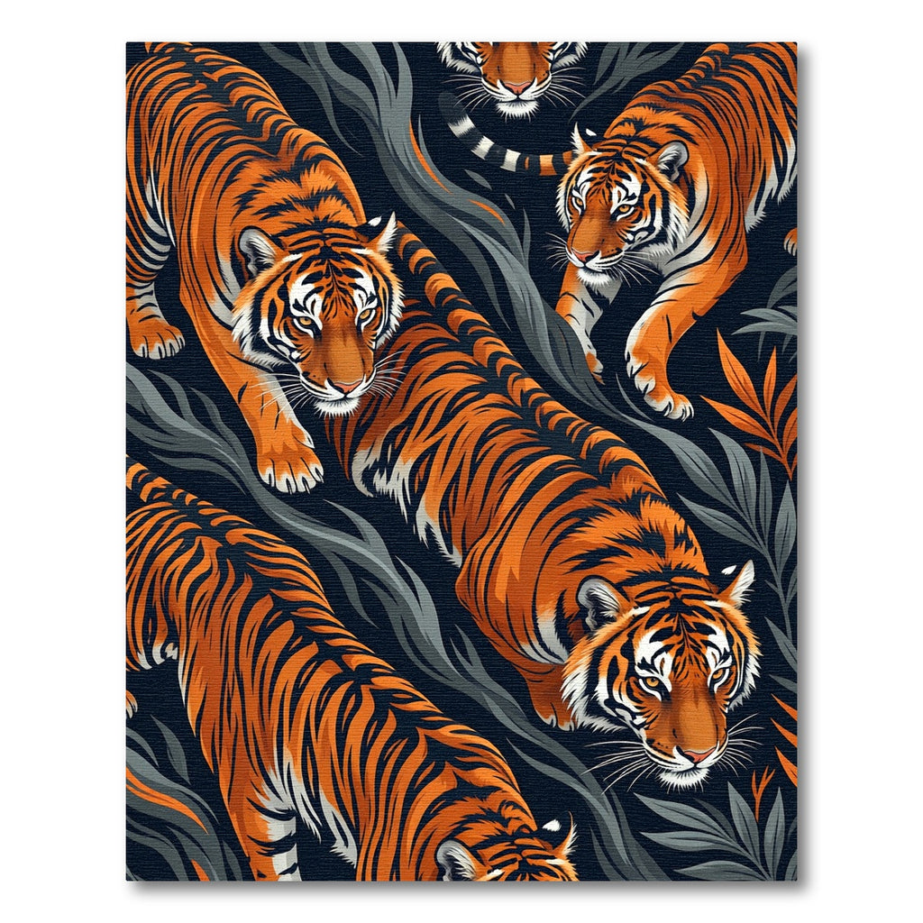 Bold Orange Tiger Jungle Foliage Rug