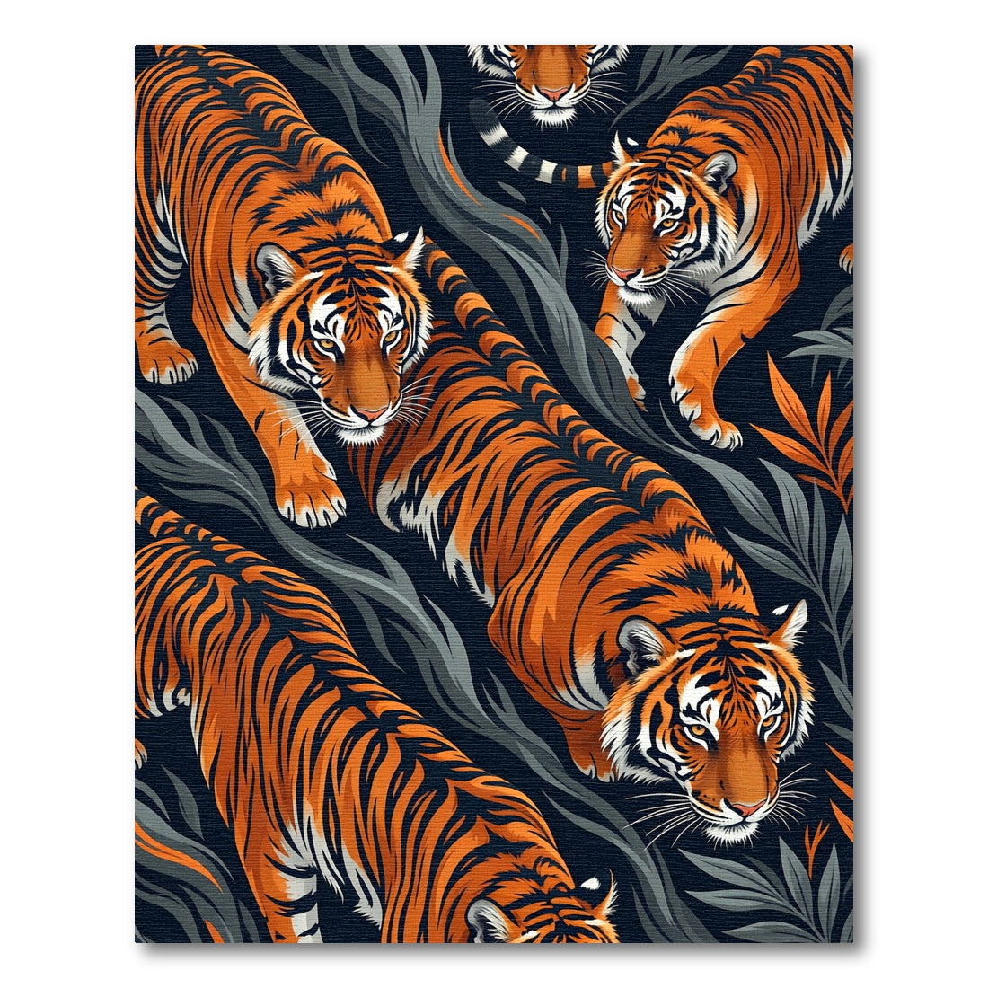 Bold Orange Tiger Jungle Foliage Rug