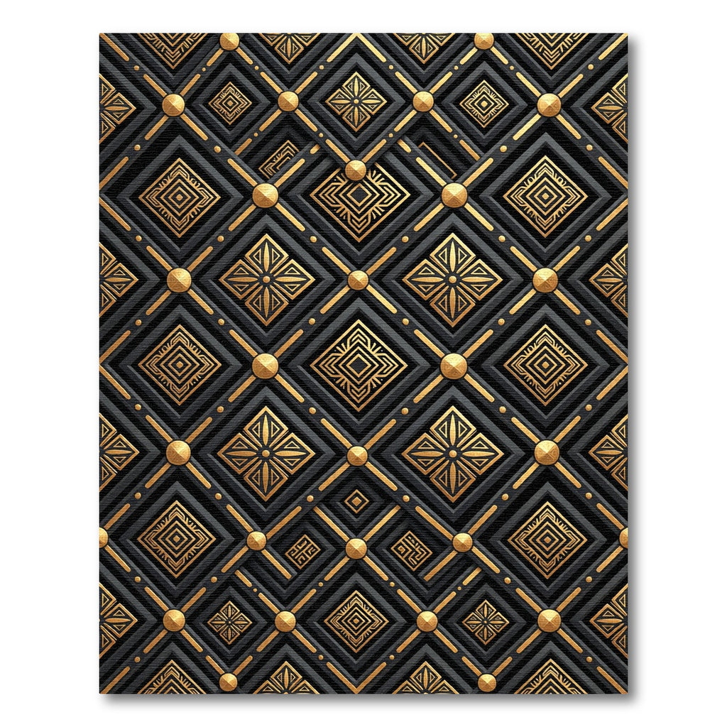 Art Deco Black Gold Diamond Lattice Rug