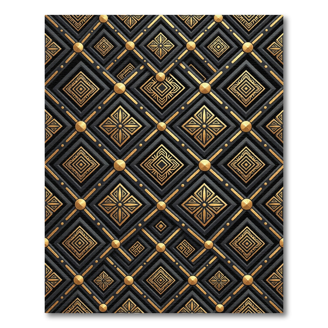 Art Deco Black Gold Diamond Lattice Rug