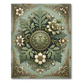Elegant Sage Floral Damask Medallion Rug
