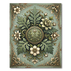 Elegant Sage Floral Damask Medallion Rug