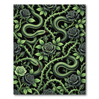 Dark Serpent and Rose Botanical Tapestry Rug