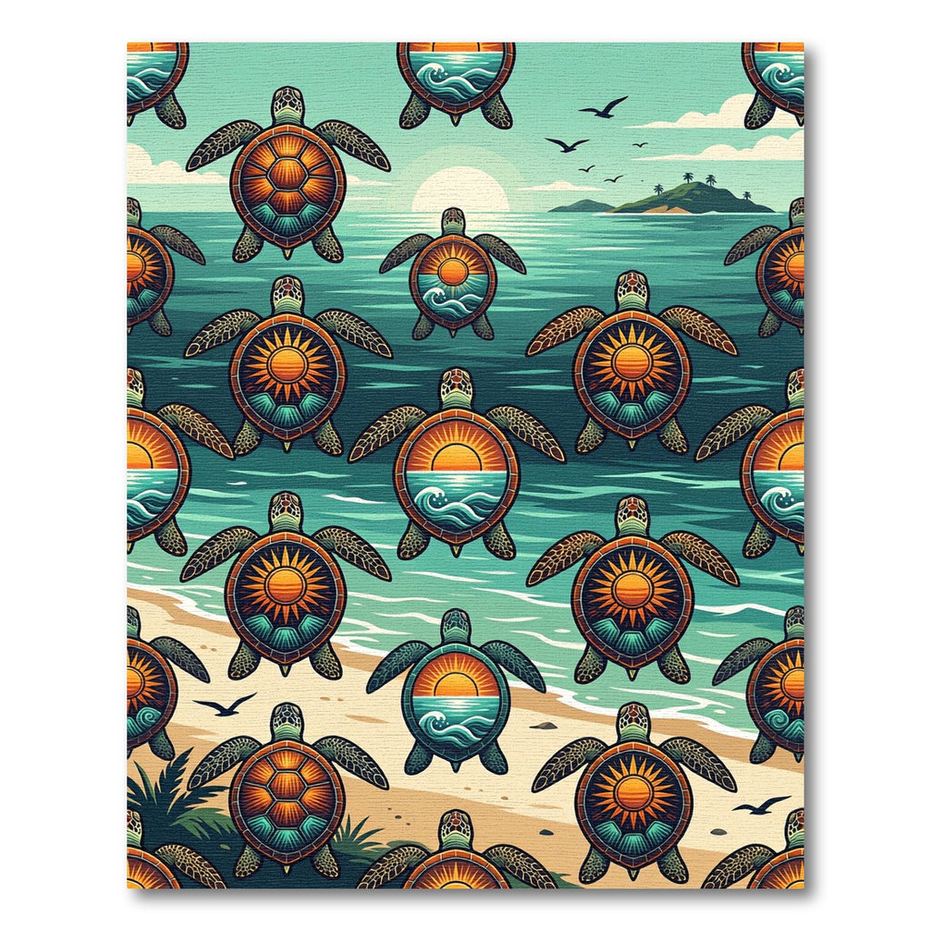 Tropical Sunset Sea Turtle Coastal Art Rug