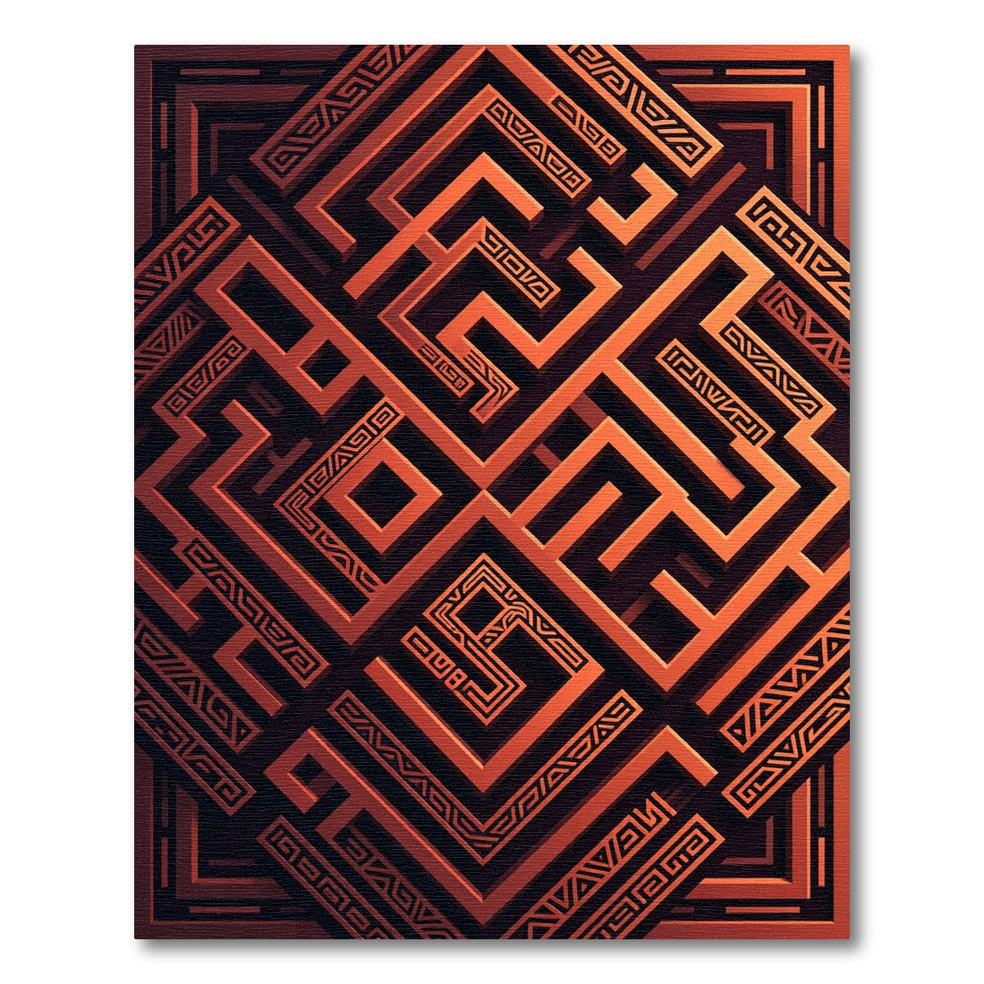 Geometric Burnt Orange Labyrinth Maze Rug