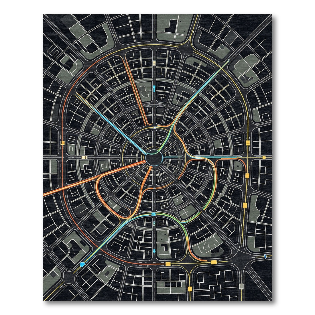 Radial City Map Swirl Rug