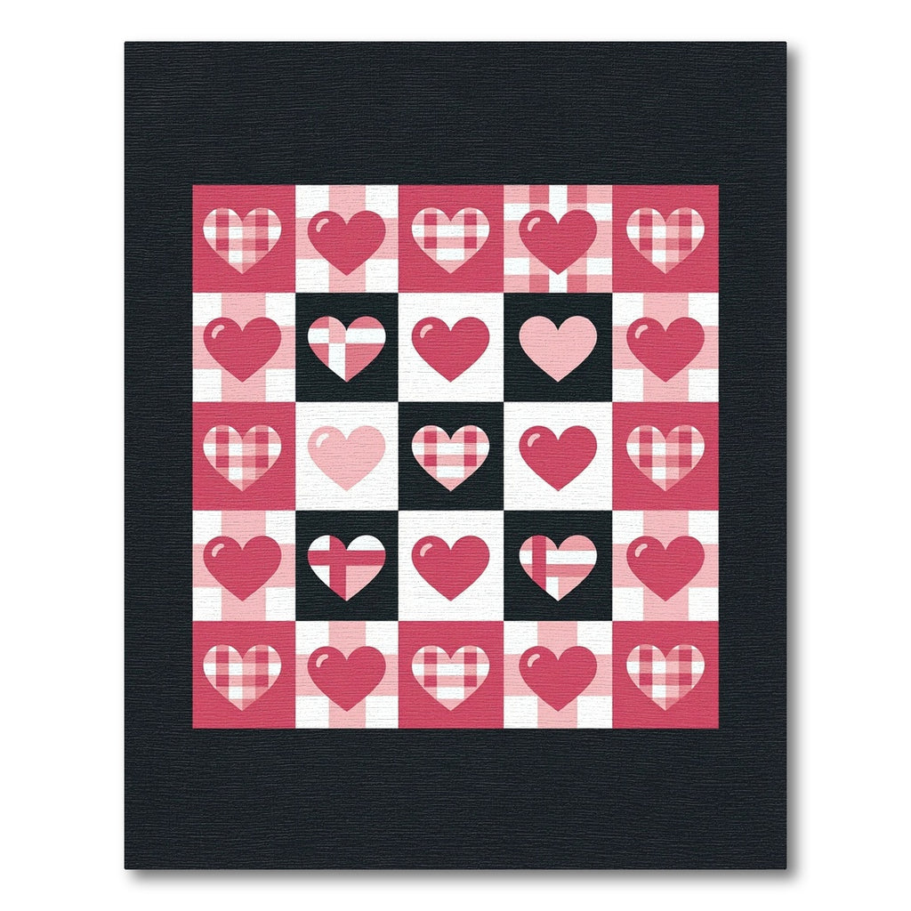 Checkered Pink Heart Grid Rug